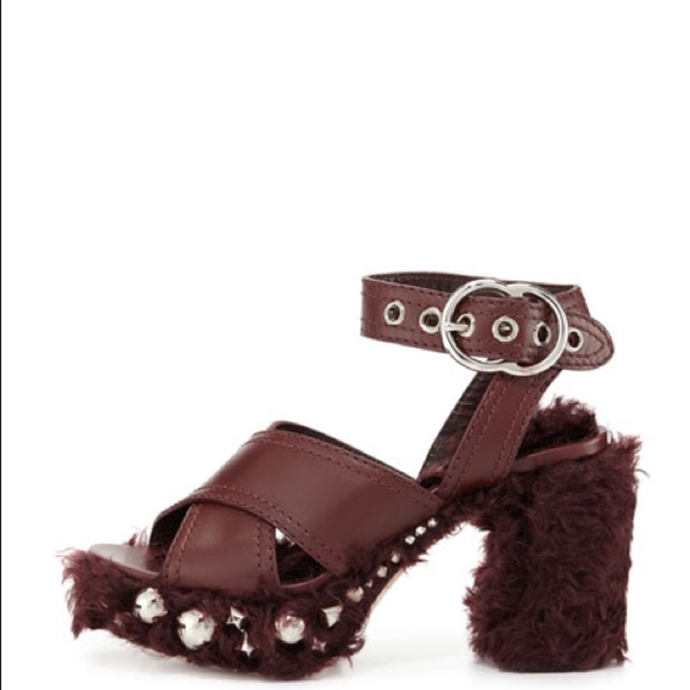 MIU MIU Platform Sandals Platform Studded Faux Shearling US 5 EUC